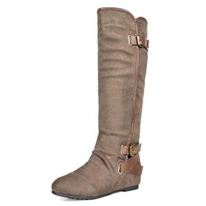 DREAM PAIRS Women's New-Akris Khaki Knee High Hidden Wedge