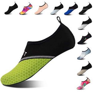 Mens Womens Water Shoes Barefoot Beach Pool Shoes Quick-Dry Aqua Yoga Socks for Surf Swim Water Sport (Black Green, 38/39EU)