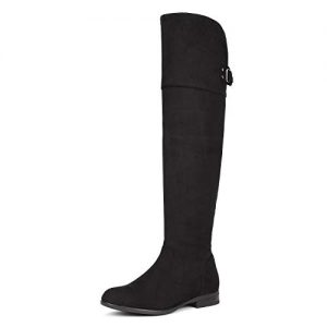 DREAM PAIRS Women's Hi_Flat Black Over The Knee Stretchy