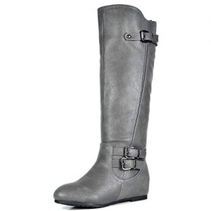 DREAM PAIRS Women's Franca Grey Knee High Hidden Wedges