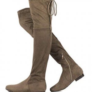 DREAM PAIRS Women's Pauline Khaki Faux Suede Over The Knee Boots