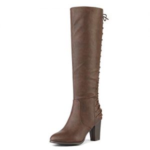 DREAM PAIRS Women's MIDLACE Brown PU Over The Knee High Boots