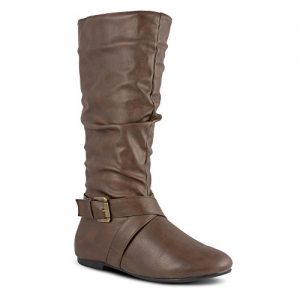 Twisted Women's Shelly Faux Leather Mid-Calf Scrunch Boot with Side Buckle