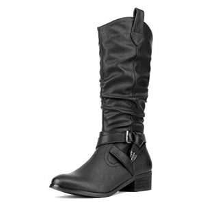DREAM PAIRS Women's Mexica Black Mid Calf Western Bootie