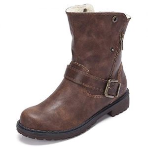 CAMEL CROWN Wide Calf Boots for Women Round Toe Leather Combat Boots