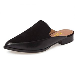 YDN Women Low Heels Mules Slip On Flats Loafers Pointy Toe Clogs Slide