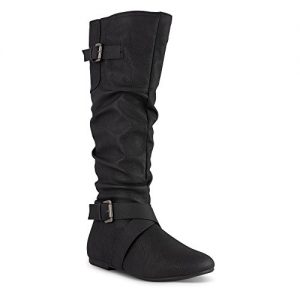Twisted Women's Faux Leather Slouchy Buckle Strap Mid Calf Boots