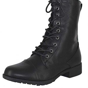 Forever Link Womens Round Toe Military Lace up Knit Ankle Cuff Low