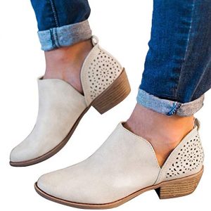 Athlefit Women's Booties Ankle Heel Slip On Low Heel Cut Out Ankle Boots