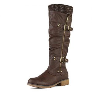 DREAM PAIRS Women's Depp Brown Knee High Boots