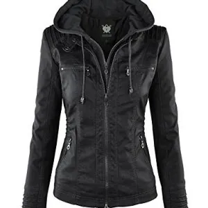 Lock and Love Womens Removable Hoodie Motorcyle Jacket M Black