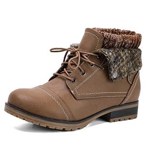 Moda Chics Womens Brown Boots Combat Style Lace-up Ankle Bootie