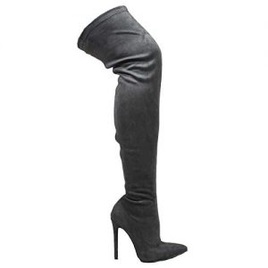 Liliana DB54 Women Suede Pointy Toe Thigh High Single Sole Stiletto Boot