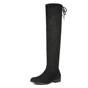 DREAM PAIRS Women's Overide Black Low Heel Thigh High Over The Knee