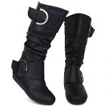 Premier Standard - Round Toe Mid Calf Boots - Low Heel Buckle Slouch Boots