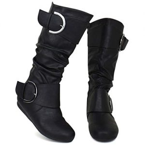 Premier Standard - Round Toe Mid Calf Boots - Low Heel Buckle Slouch Boots