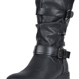 DREAM PAIRS Women's Pocono Black Faux Fur Mid Calf Riding