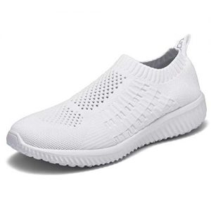 konhill Women's Casual Walking Shoes - Breathable Mesh Work Slip-on Sneakers 6.5 US All White,37