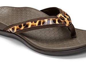 Vionic Women's Tide II Toe Post Sandal - Ladies Flip Flop with Concealed Orthotic Arch Support Brown Leopard 8 Medium US