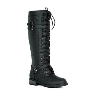 Women's Knee High Riding Boots Lace up Buckles Winter Combat Boots