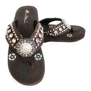 Montana West Women Flip Flops Wedged Bling Sandals Large Floral Concho Coffee