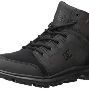 DC Men’s Torstein Snow Boot in black, showcasing heavy-duty leather upper, UNILITE outsole, and rubber tread for superior traction and comfort in winter environments