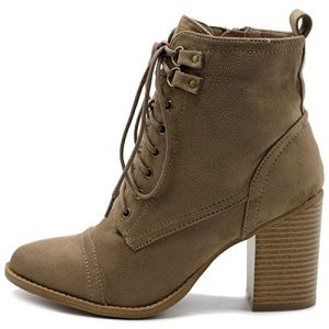 Ollio Women's Shoe Faux Suede Lace Up Stacked High Heel Ankle Boots