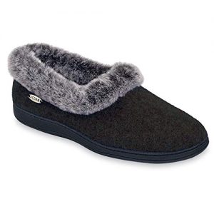 Acorn Women's Faux Chinchilla Collar Slipper Black