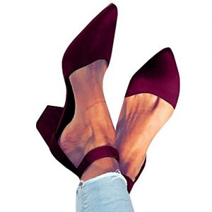 LAICIGO Womens Pumps Chunky Sandals Strappy Suede Closed Toe Low Heel