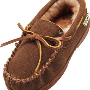 NORTY - Big Boys Suede Moccasin Slipper, Chestnut