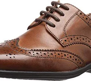 Florsheim Kids Reveal Wing Tip Oxford in Cognac, showcasing a stylish wingtip design, comfortable memory foam footbed, and durable rubber sole