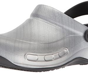 Crocs Unisex Bistro Graphic Clog Shoe, metallic/silver
