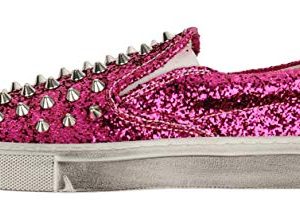 Gienchi Metal Women's Distressed Glittered Studded Slip-On Leather Sneakers