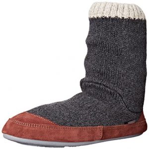 Acorn Men's Slouch Boot Slipper, Charcoal Ragg Wool