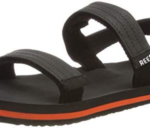 Reef Boys AHI Convertible Sandals in grey and orange, featuring a fun print on the outsole and a removable backstrap for secure fit