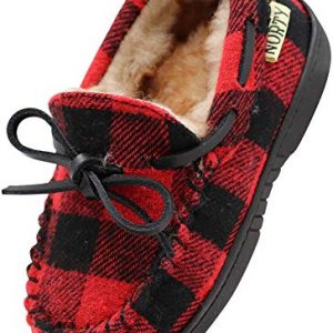 NORTY - Big Boy's Buffalo Plaid Moccasin Slipper, Red