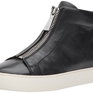 FRYE Women's Lena Zip HIGH Fashion Sneaker, Black Polished Soft Full Grain