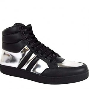 Gucci High top Contrast Padded Black/Silver Leather Sneaker
