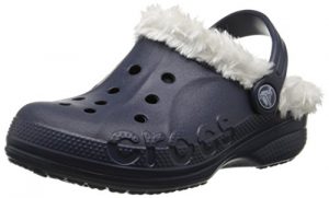 crocs Baya Plush Lined Clog (Toddler/Little Kid), Navy/Oatmeal