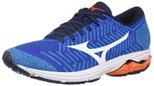 Mizuno Men's Wave Rider 22 Knit Running Shoe nautical blue-red orange