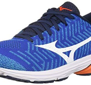 Mizuno Men's Wave Rider 22 Knit Running Shoe nautical blue-red orange