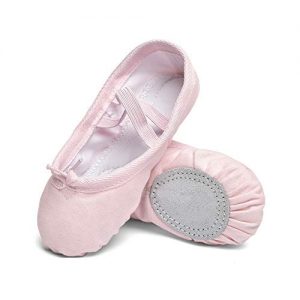 STELLE Girls Canvas Ballet Slippers Flats, Leather Soles Dance Shoes
