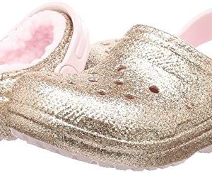Crocs Kid's Classic Glitter Lined Clog, Gold/Barely Pink