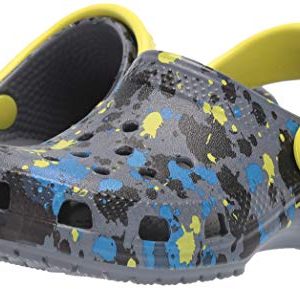 Crocs Kid's Classic Printed Neon Splatter Clog, Charcoal/Citrus