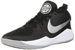 Nike Unisex-Kid's Team Hustle D 9 (GS) Sneaker, Black/Metallic Silver-Wolf Grey