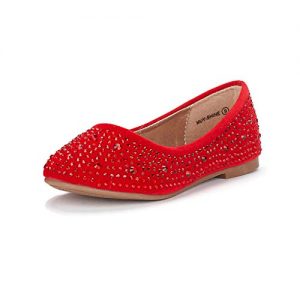 DREAM PAIRS Little Kid Muy-Shine Red Suede Girl's Mary Jane Ballerina Flat Shoes