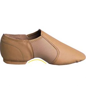 Daydance Tan Jazz Dance Shoes Leather Slip-Ons Inserted