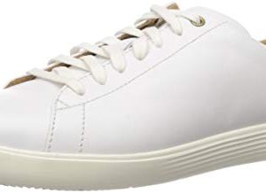 Cole Haan Women's Grand Crosscourt Sneaker in Bright White Leather, featuring plush comfort footbed, lightweight EVA outsole with fluting element, and strategically placed rubber pods for traction