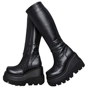 Womens High Platform Mid Calf Wedges Chunky High