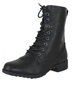 Forever Link Womens Round Toe Military Lace up Boots